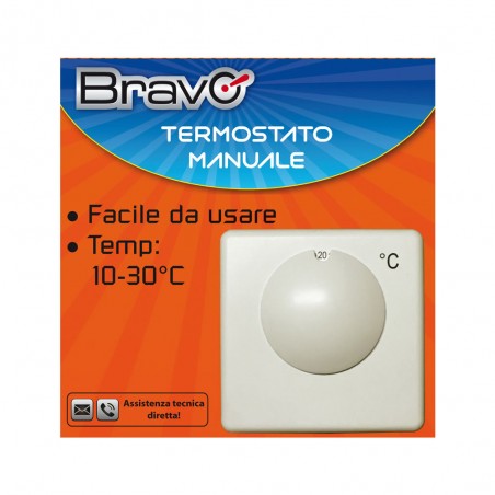 termostato manualefacile da installare e da utilizzarerange di temperatura regolabile da 10° a 30°possibilità di regolare il ran