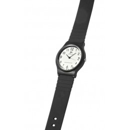 orologio da polso con movimento miyota2035. cassa in plastica con fondello a vitein acciaio. cinturino in poliuretano con fibbia