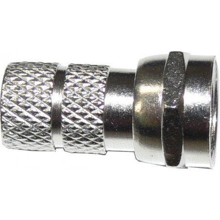 connettore f in zinco nichelato  ad avvitare per cavi tipo rg59, guaina da 5,1 mm e dielettrico da 3,5 mm