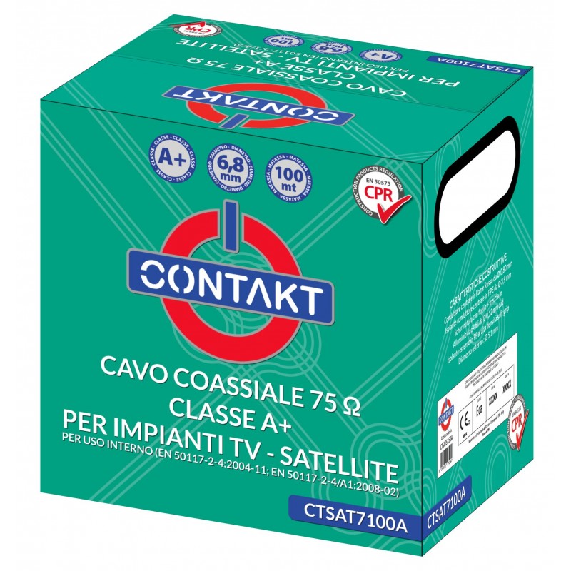 CAVO COASSIALE 75 OHM IN CLASSE A+ DA 6,8 MM 100MT ROLL BOX CONTAKT